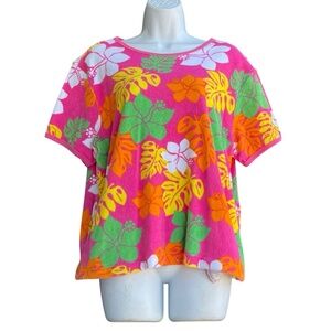 MOUNTAIN LAKE Floral Tropical Terrycloth Top Women's Size L Multicolor Pockets